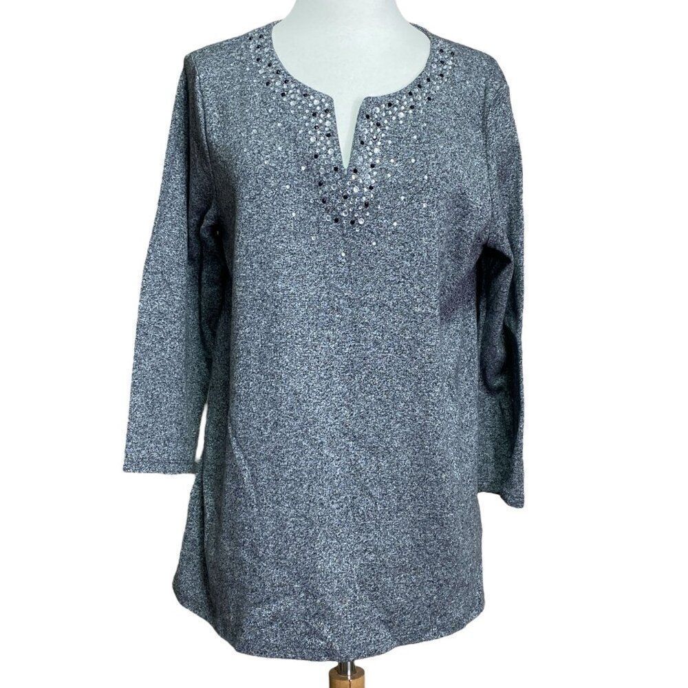 Rafaella Blouse Jeweled Neckline Size Large - Picture 1 of 7